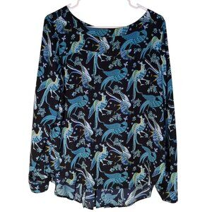 Ann Taylor Loft Peacock Pattern Blouse Size M Pleated Back